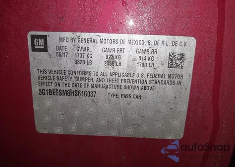 2017 Chevrolet Cruze Lt Auto from USA, damaged, VIN 3G1BE6SM8HS616037